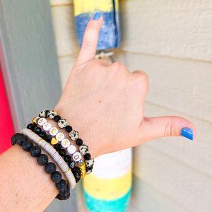 Handmade Blessed Bracelet Stack Neutral Genuine Stone Lava Dalmatian Jasper Bead